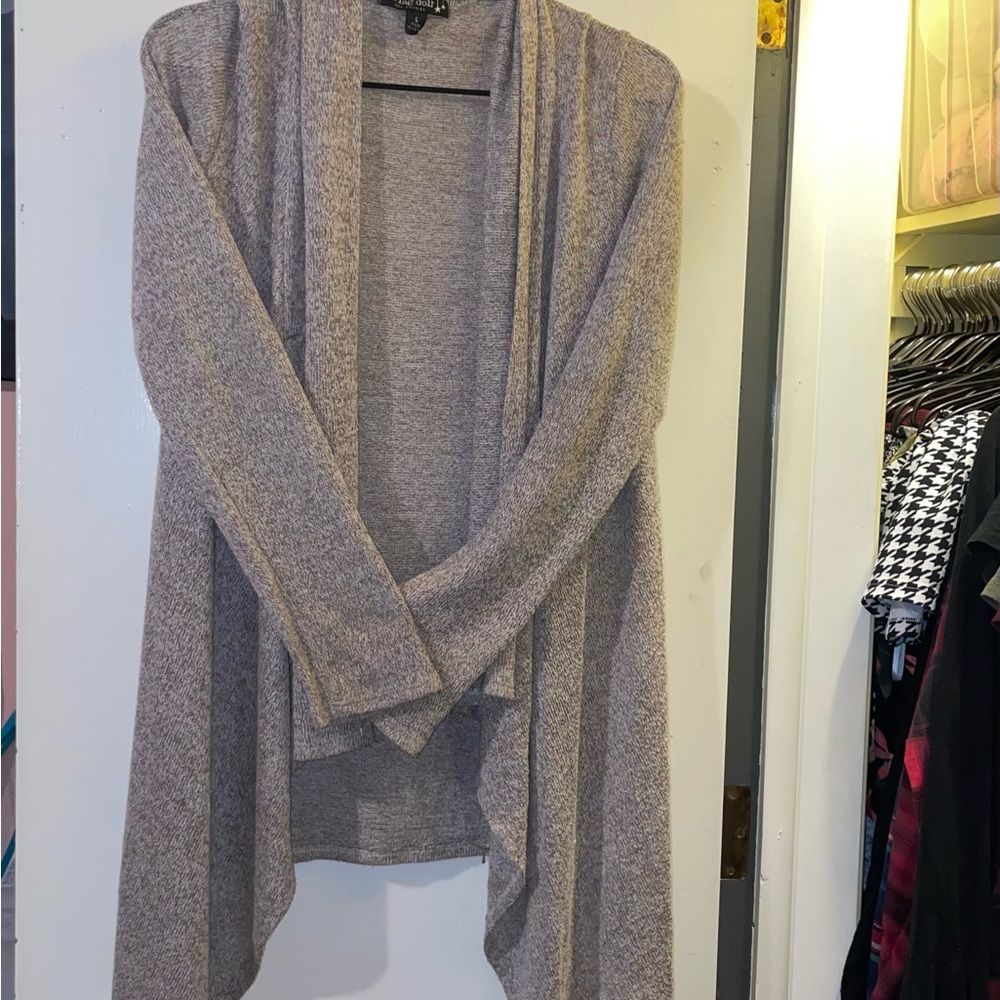 Women's Gray Open Front Cardigan S/L